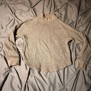Madewell Waffle Sweater Womens Small Tan Long Sleeve Pullover Mock Neck Outdoor